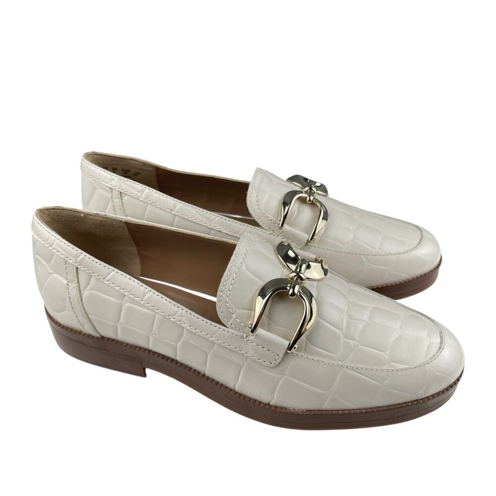 Naturalizer Cream Croc-Embossed Loafers with Gold Hardware